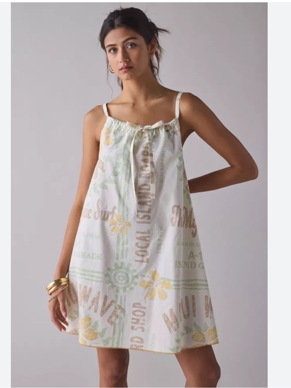 Urban Outfitters S cream A line dress with draw around neck - Picture 2 of 7